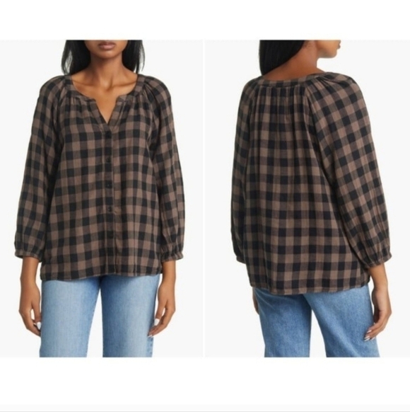 beachlunchlounge Tops - Beach Lunch Lounge Collection Cotton Gingham Button Up Blouse Size Small